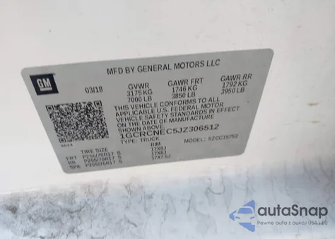 2018 Chevrolet Silverado 1500 Wt из США, поврежденный, VIN 1GCRCNEC5JZ306512